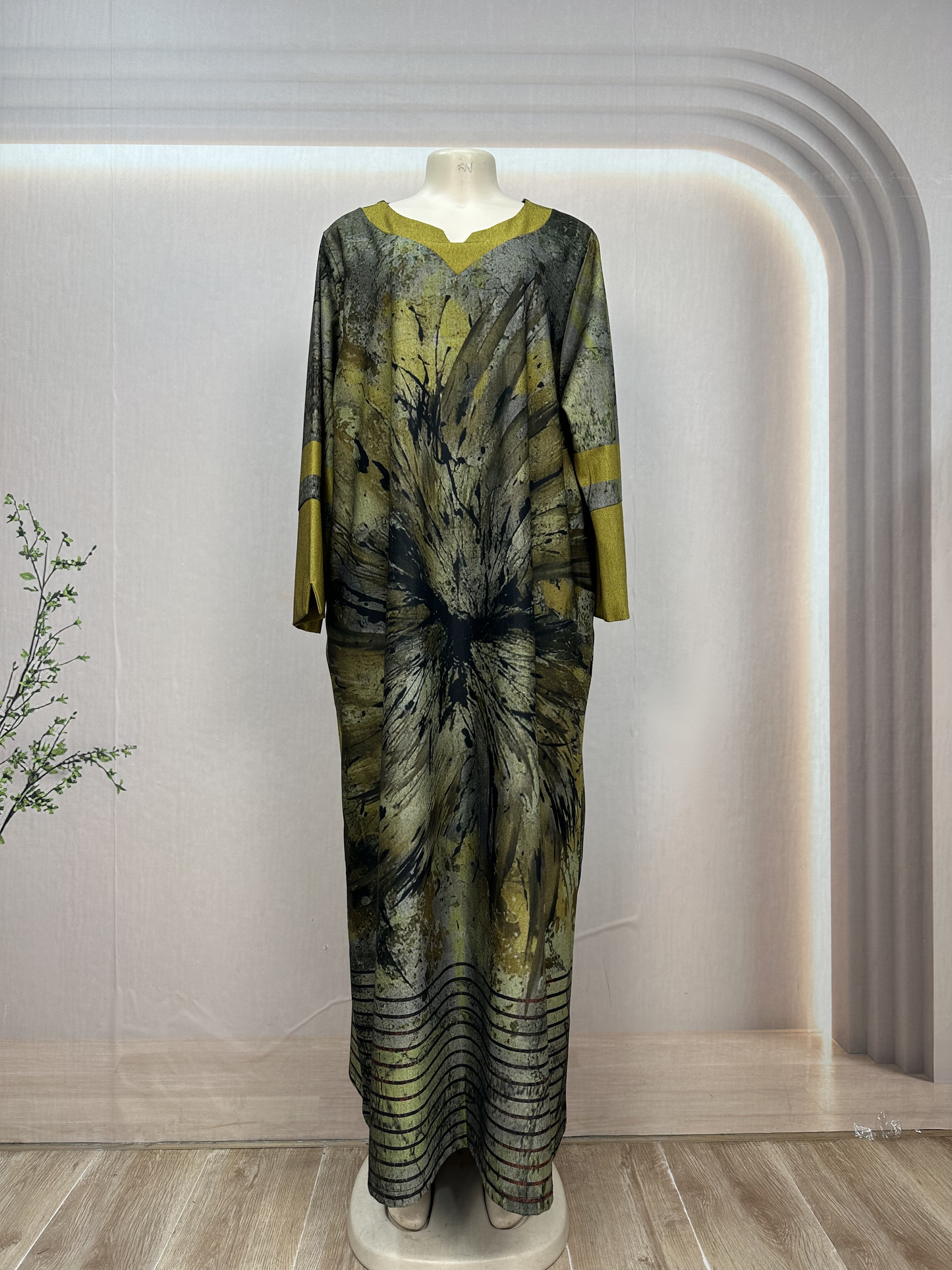 Muslim Dress Women's Casual Plus Size Long Sleeved Floor Length Rayon Dress
