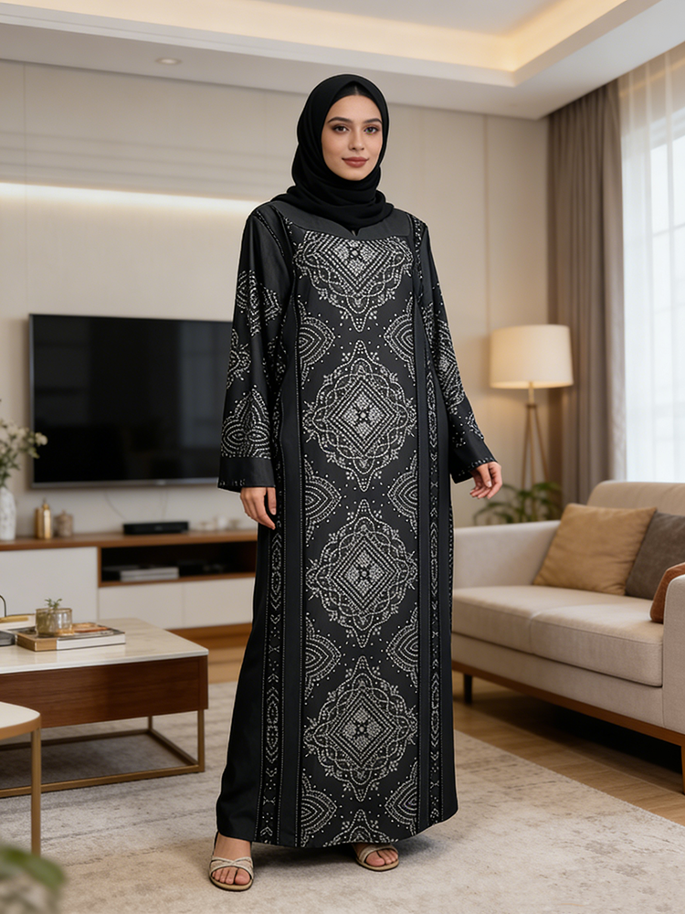 Abaya Style Women's Clothing Design Rayon Suits Printed Geometry Design Kurta Suit Set for Muslim Dress