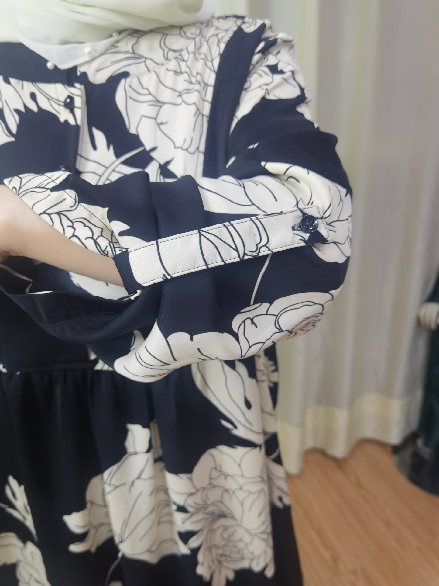 A1【Y013】Women Dubai Watercolour printing Long Maxi Dress Long Sleeves for 2024 eid new fabeic new style