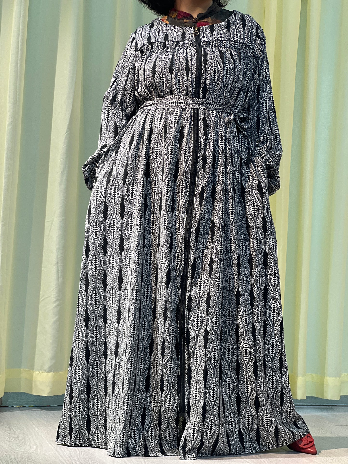 A【H88】Women Dubai Watercolour printing Kaftan Farasha Caftan Long Maxi Dress Long Sleeves Georgette Ethnic, Bridal, Evening, Party, Wedding Dress