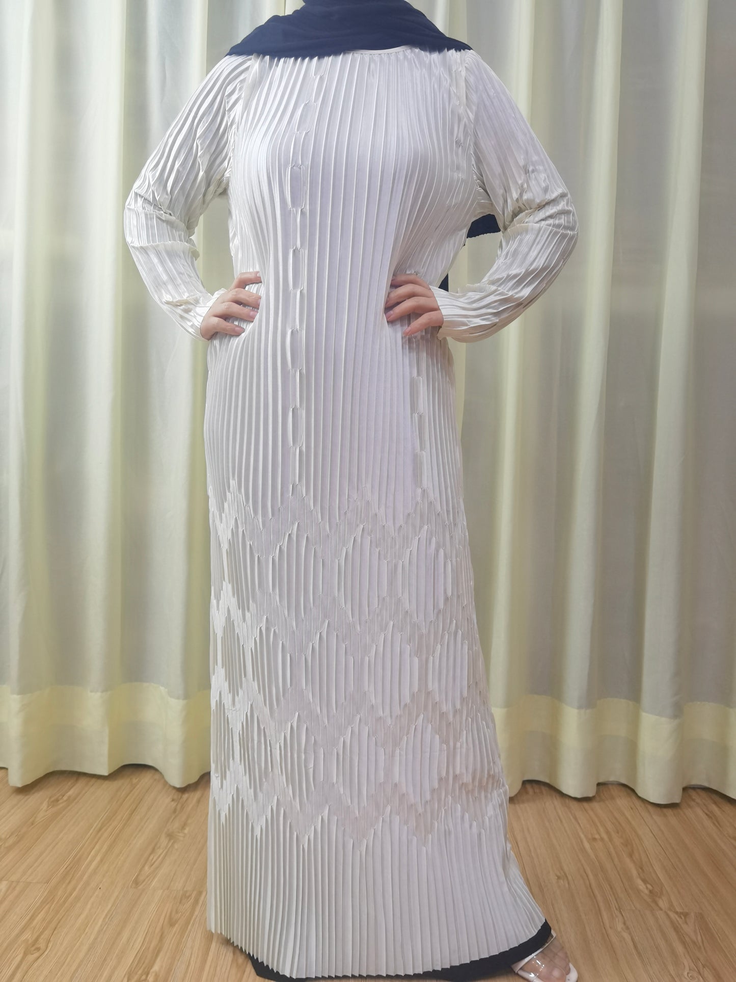 A3【H33】2024 Muslim Women's plain pleated long dress