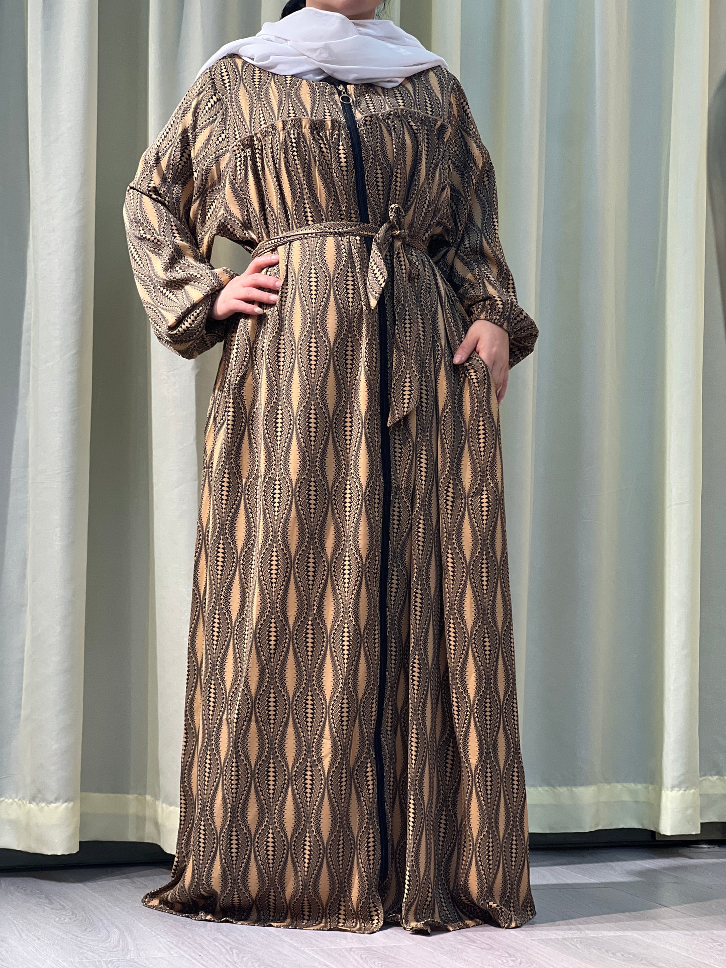 A【H88】Women Dubai Watercolour printing Kaftan Farasha Caftan Long Maxi Dress Long Sleeves Georgette Ethnic, Bridal, Evening, Party, Wedding Dress