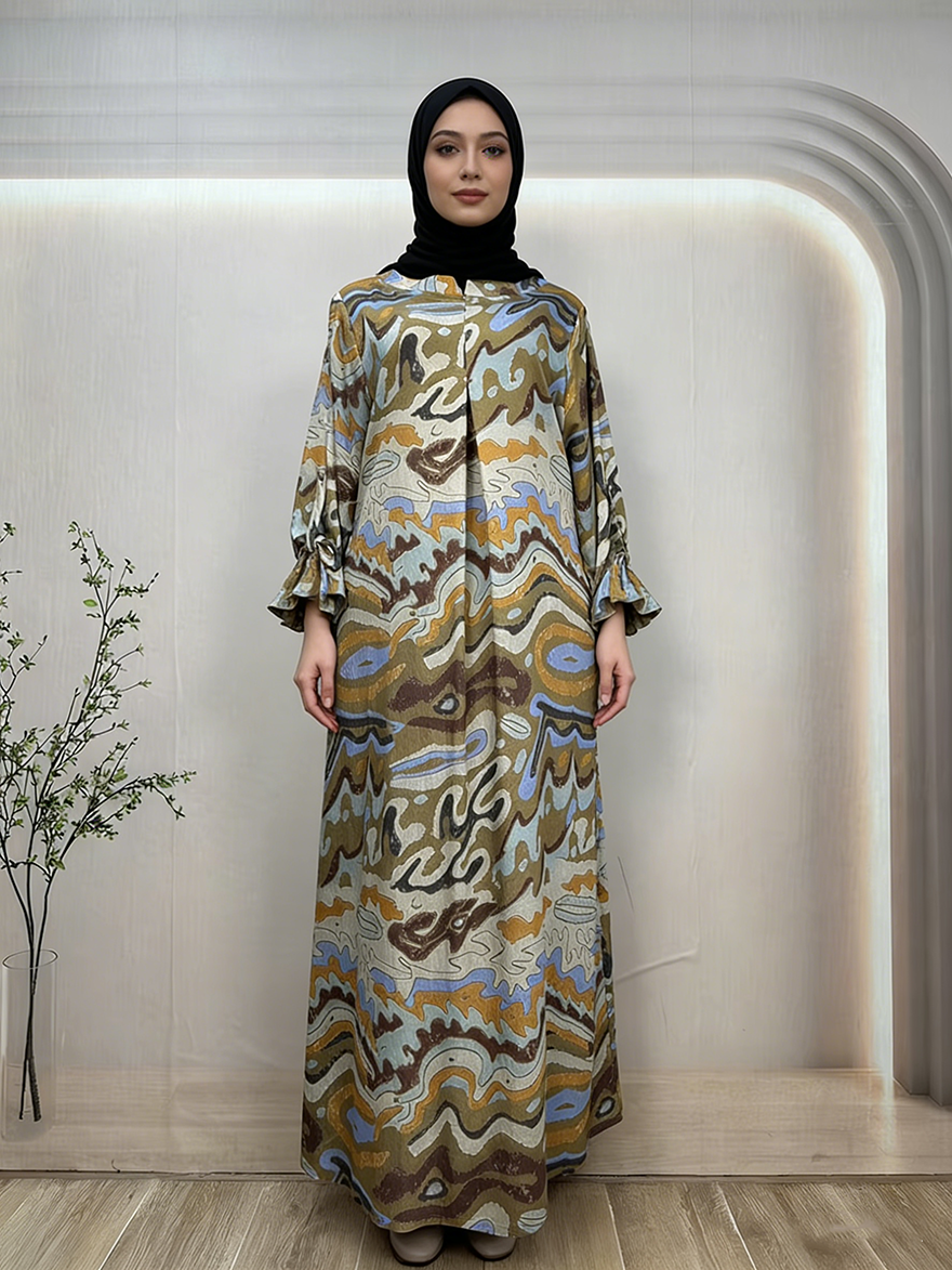 Cross-Border Abaya Dress Summer Satin Not Pleated Tie Casual Ethnic Region Style four Size Linen Breathable