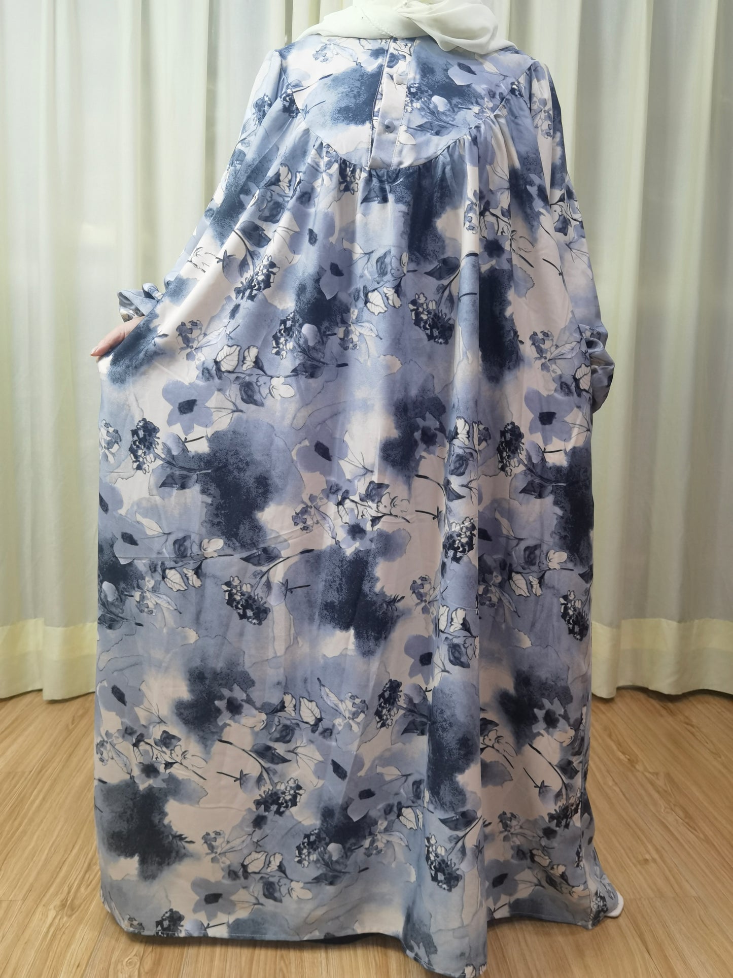 A5【531】2024 Women Dubai Watercolour printing Long Maxi Dress Long Sleeves
