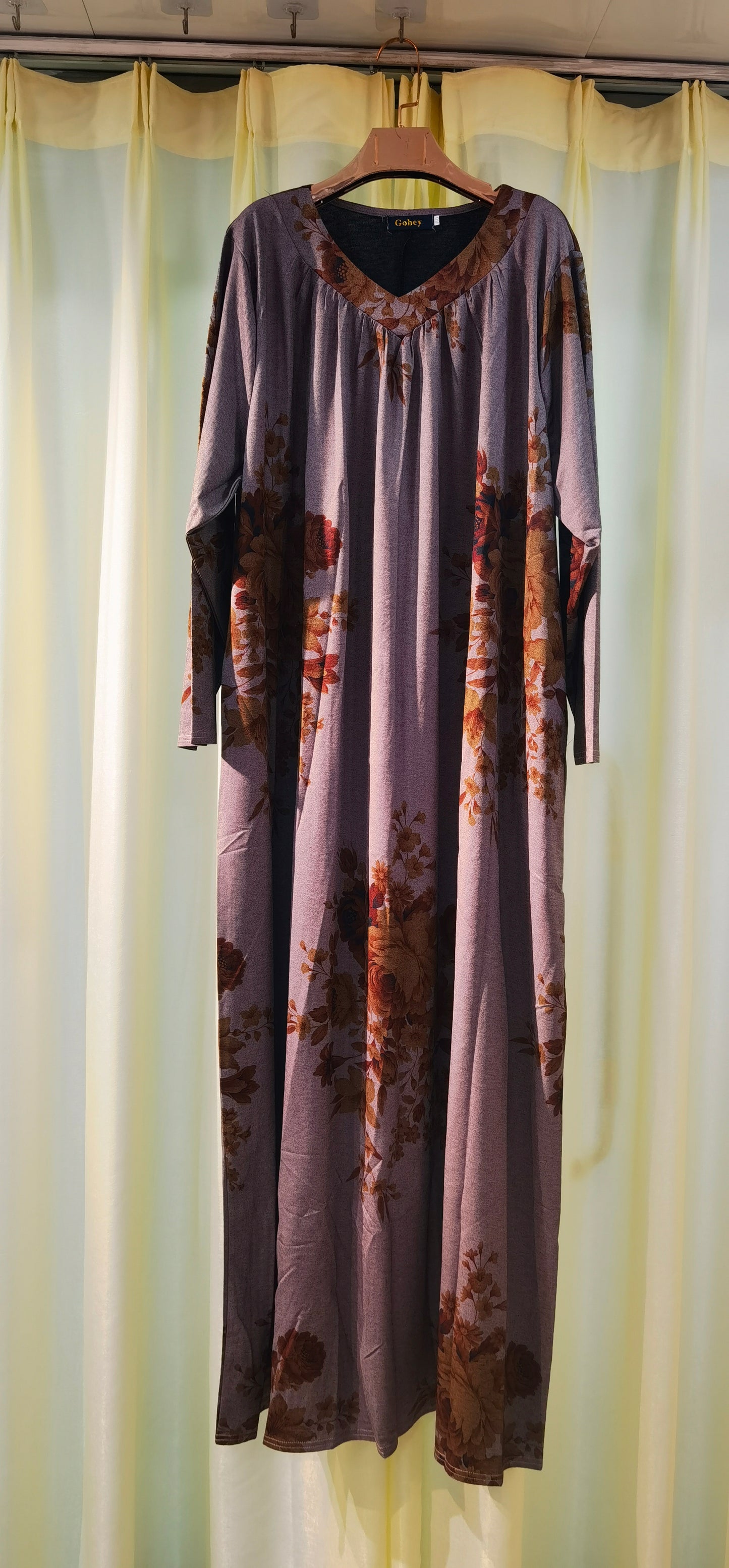 A1【H46】Muslim Women's winter flower print long dress