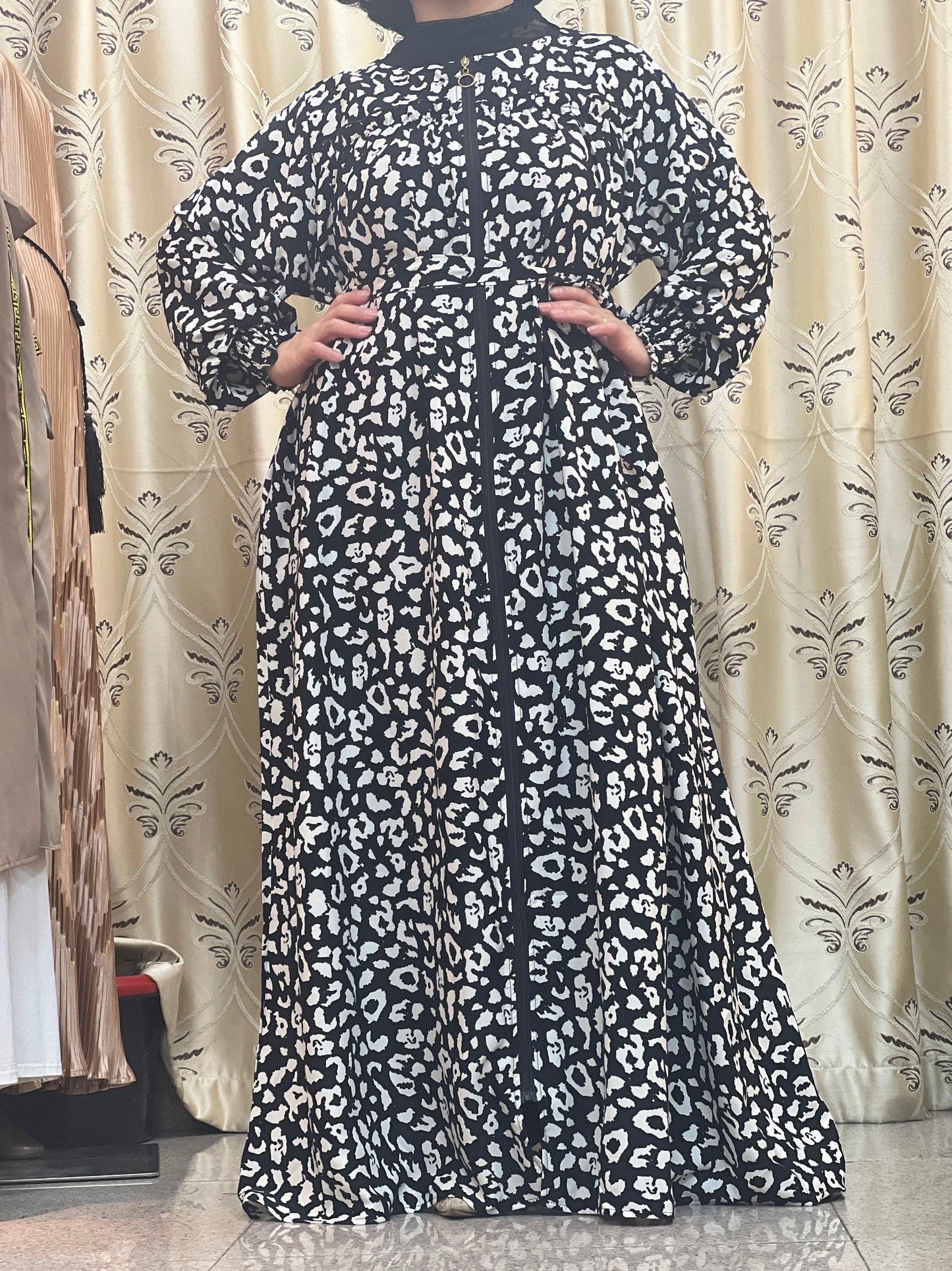 A3【H88】Women Dubai Watercolour printing Kaftan Farasha Caftan Long Maxi Dress Long Sleeves Georgette Ethnic, Bridal, Evening, Party, Wedding Dress