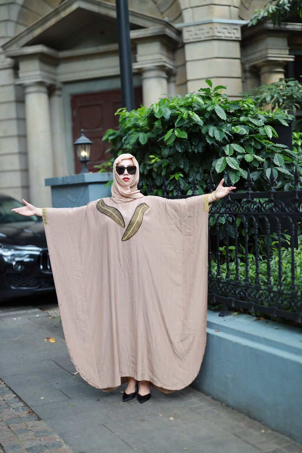 【T18】Muslim Dresses for Women Butterfly Style Abaya Arabic Maxi Dress