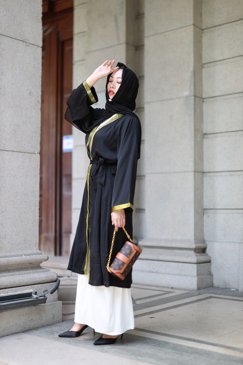 【T49-1】Open Abayas Muslim Dress for Women Long Sleeve