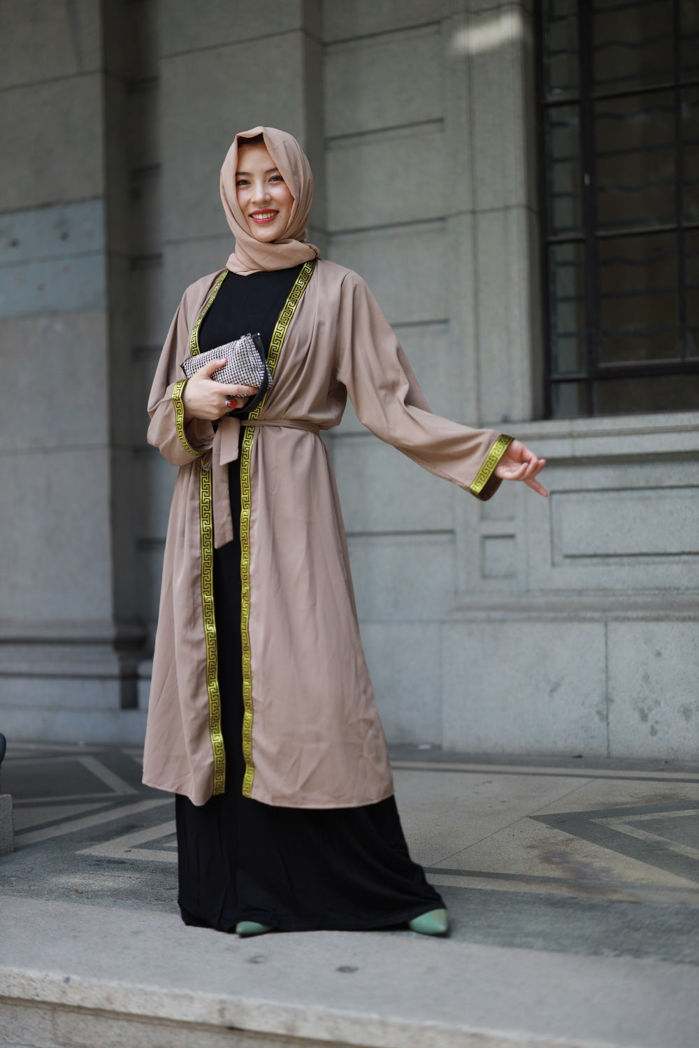 【T49-1】Open Abayas Muslim Dress for Women Long Sleeve