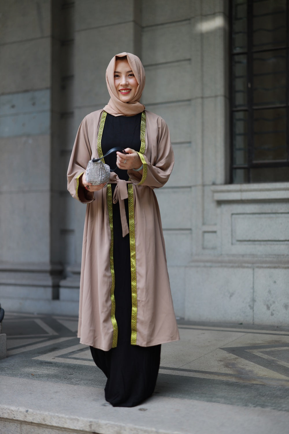 【T49-1】Open Abayas Muslim Dress for Women Long Sleeve