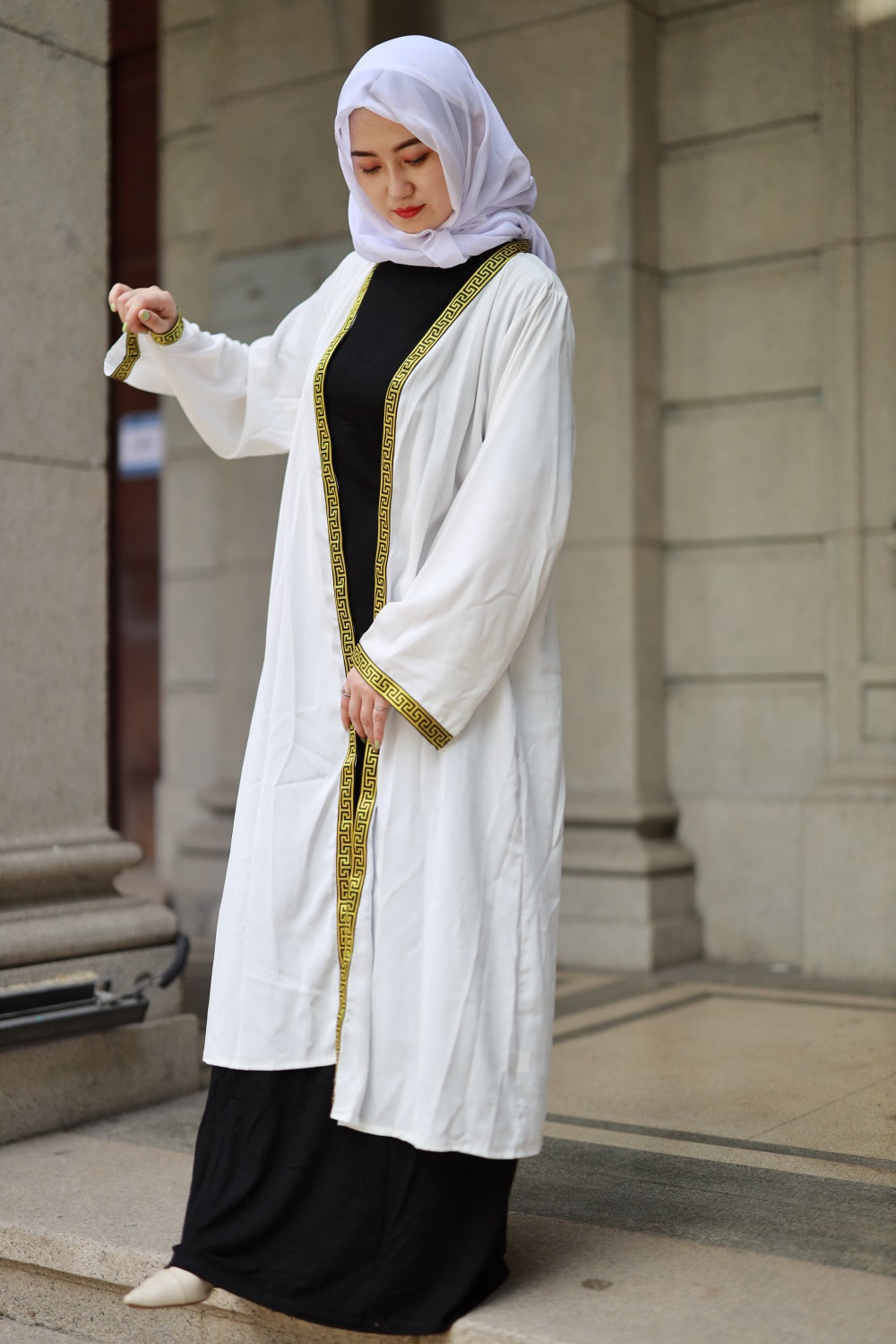 【T49-1】Open Abayas Muslim Dress for Women Long Sleeve
