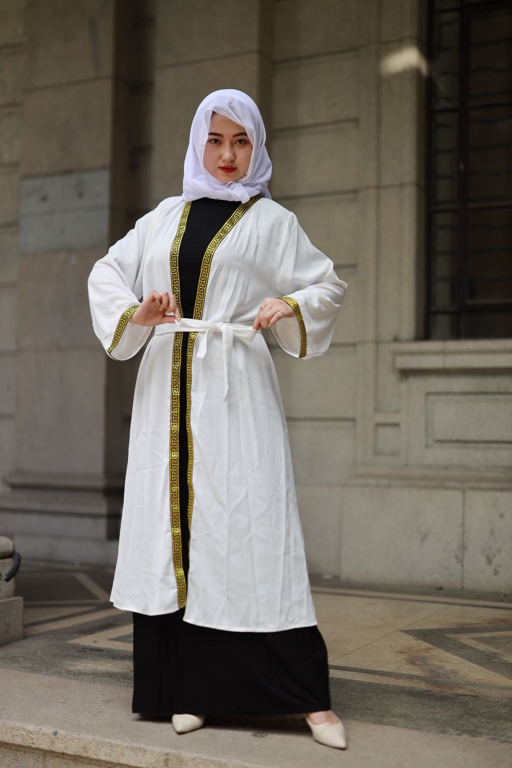 【T49-1】Open Abayas Muslim Dress for Women Long Sleeve