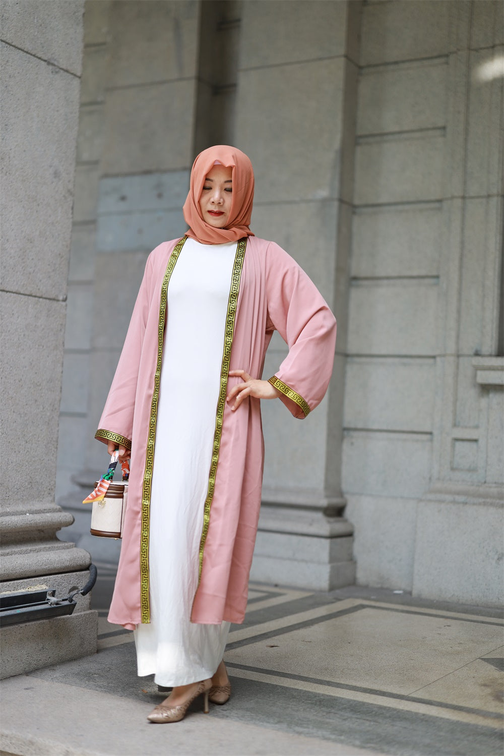 【T49-1】Open Abayas Muslim Dress for Women Long Sleeve