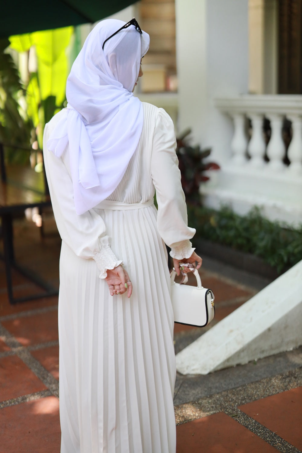 【B2106】Women's plain pleated long abaya dress