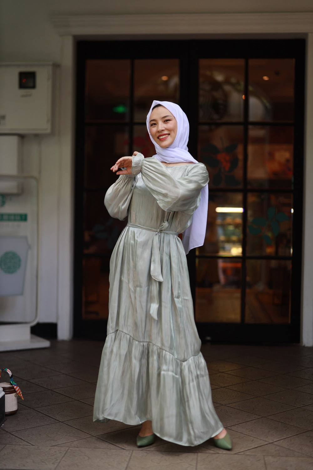 【T113】Rainbow Hot sale 4 colors Islamic clothing puff sleeve shiny long dress for Muslim Women