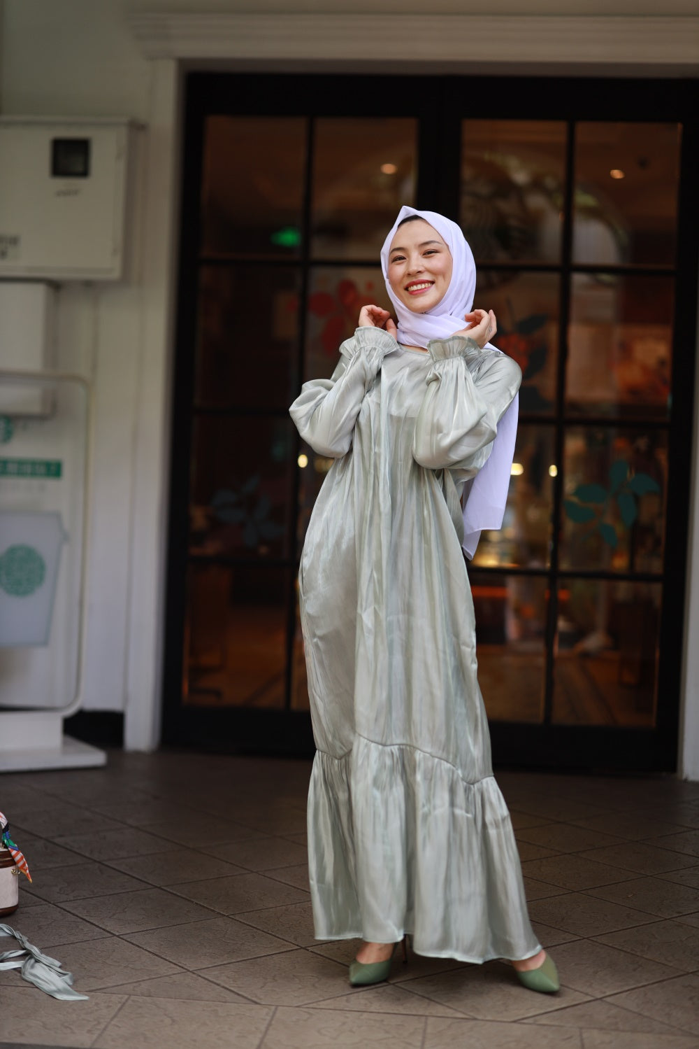 【T113】Rainbow Hot sale 4 colors Islamic clothing puff sleeve shiny long dress for Muslim Women