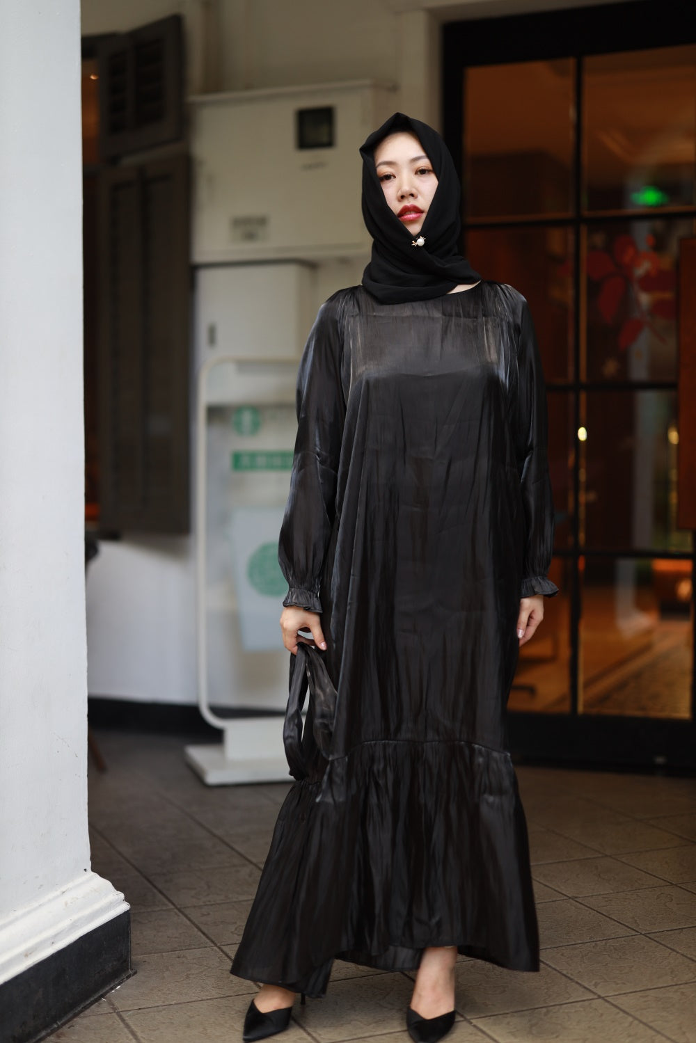 【T113】Rainbow Hot sale 4 colors Islamic clothing puff sleeve shiny long dress for Muslim Women