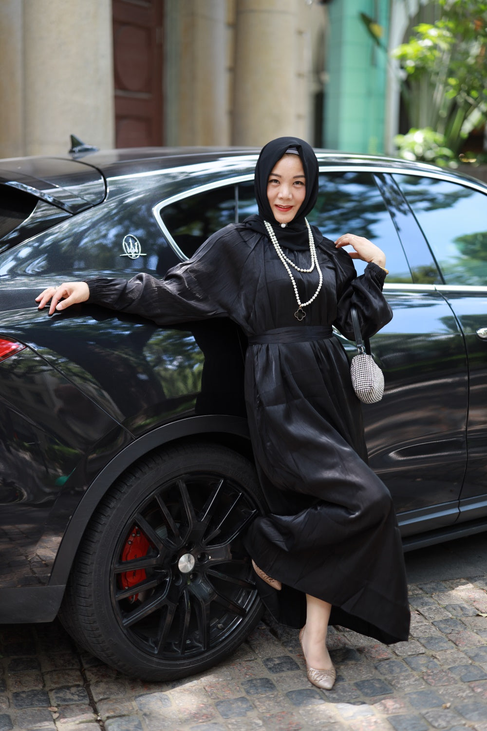【T116】Muslim Women rainbow glossy Islamic long sleeve abaya
