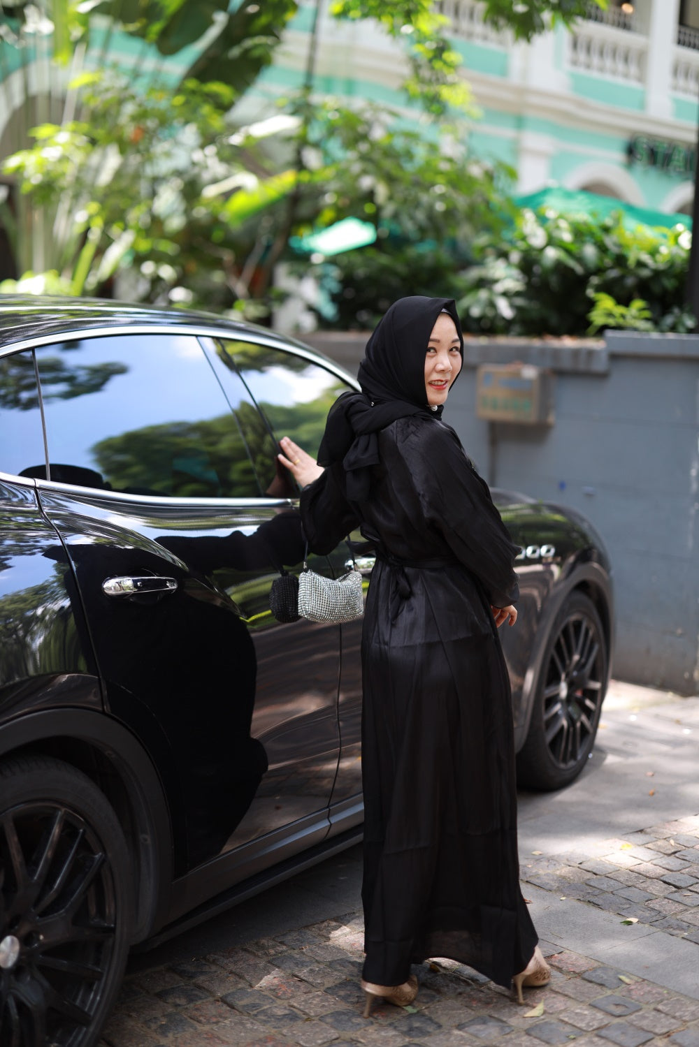 【T116】Muslim Women rainbow glossy Islamic long sleeve abaya