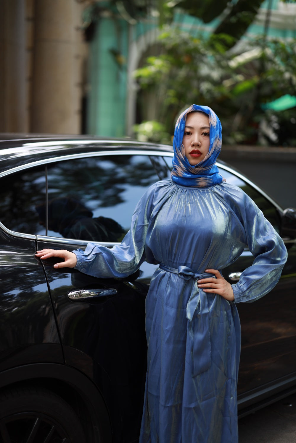 【T116】Muslim Women rainbow glossy Islamic long sleeve abaya