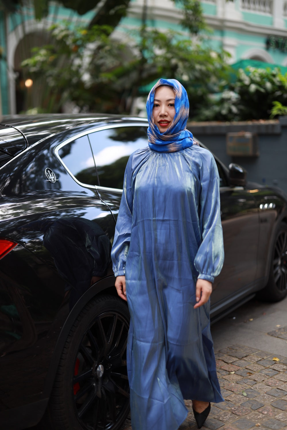 【T116】Muslim Women rainbow glossy Islamic long sleeve abaya