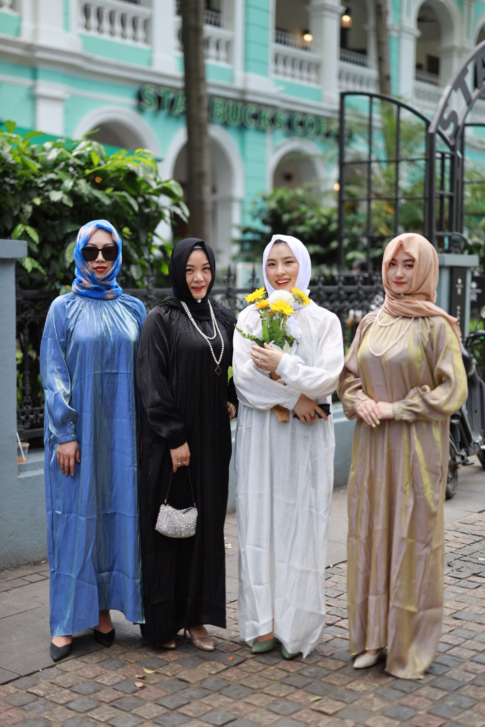 【T116】Muslim Women rainbow glossy Islamic long sleeve abaya
