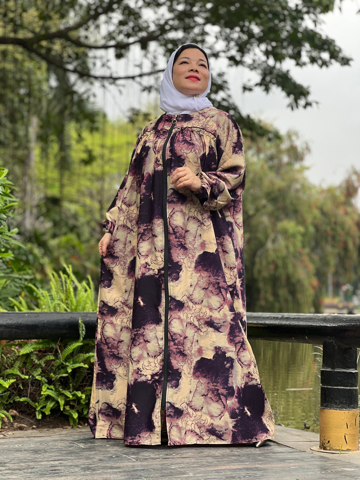 A3【H88】Women Dubai Watercolour printing Kaftan Farasha Caftan Long Maxi Dress Long Sleeves Georgette Ethnic, Bridal, Evening, Party, Wedding Dress