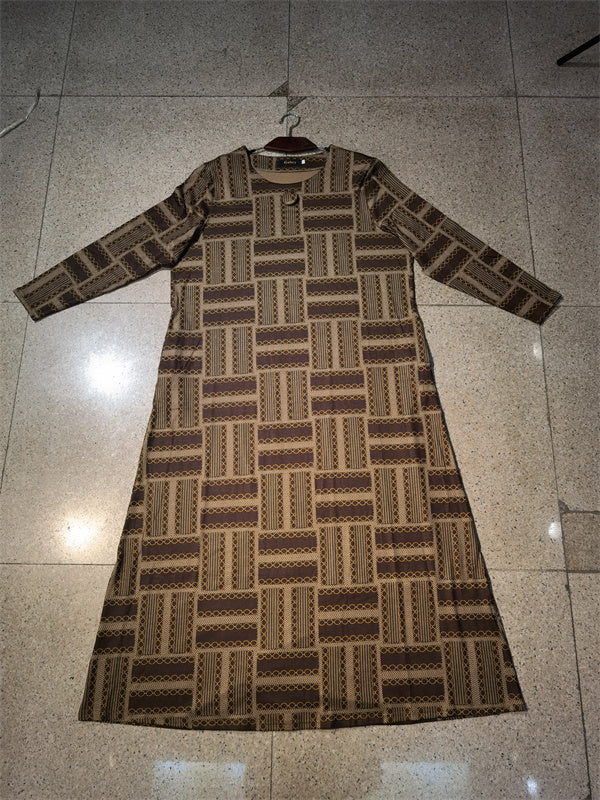 【H06-4】Muslim Women's winter spinning print long dress