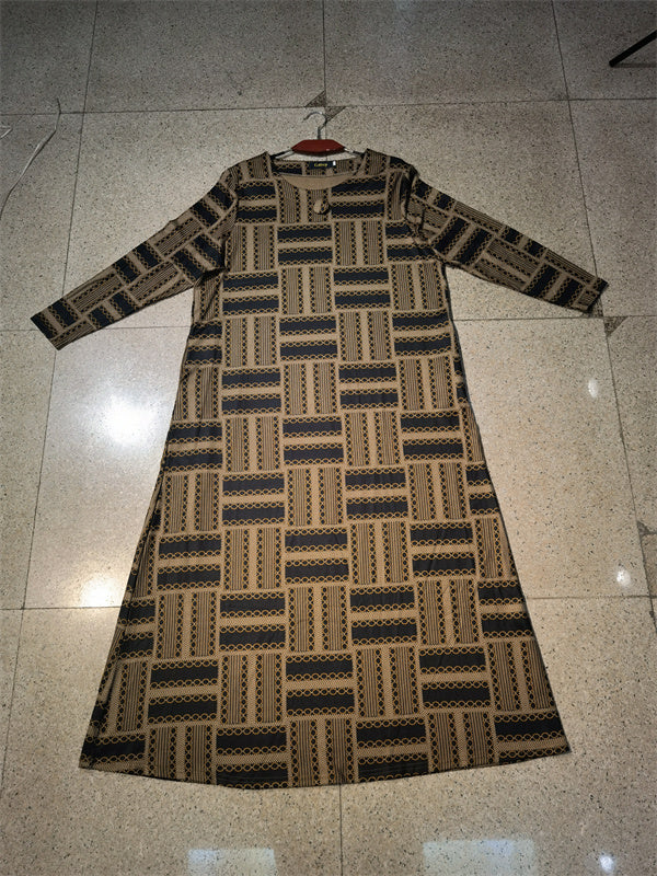 【H06-4】Muslim Women's winter spinning print long dress