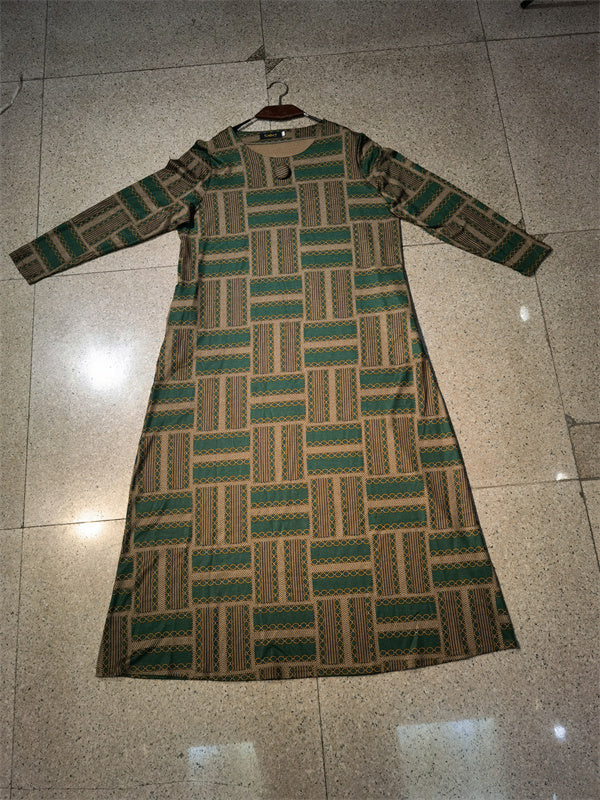 【H06-4】Muslim Women's winter spinning print long dress