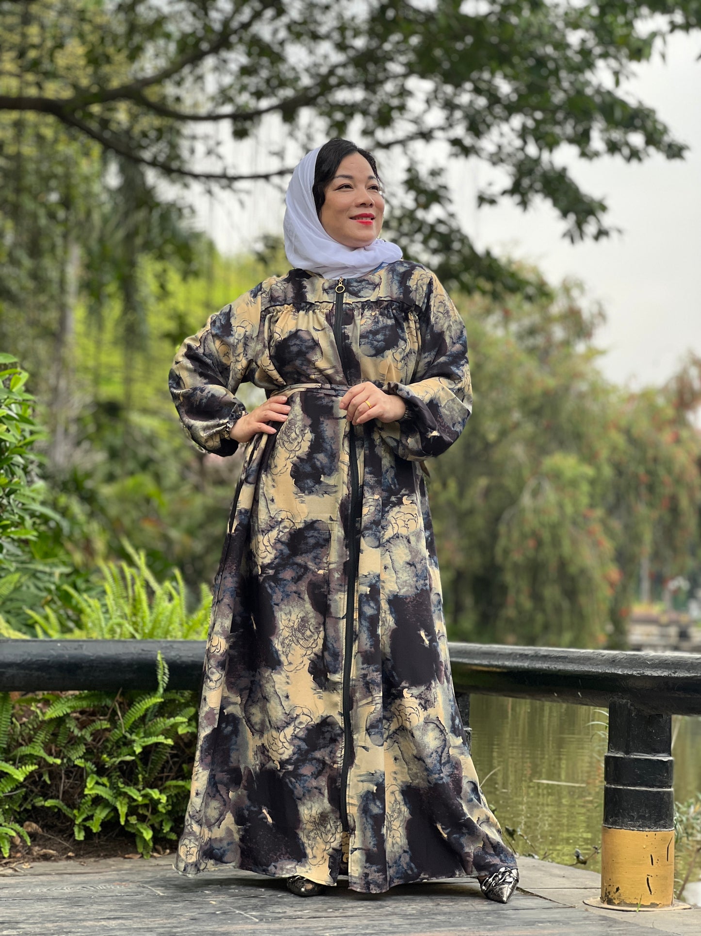 A3【H88】Women Dubai Watercolour printing Kaftan Farasha Caftan Long Maxi Dress Long Sleeves Georgette Ethnic, Bridal, Evening, Party, Wedding Dress