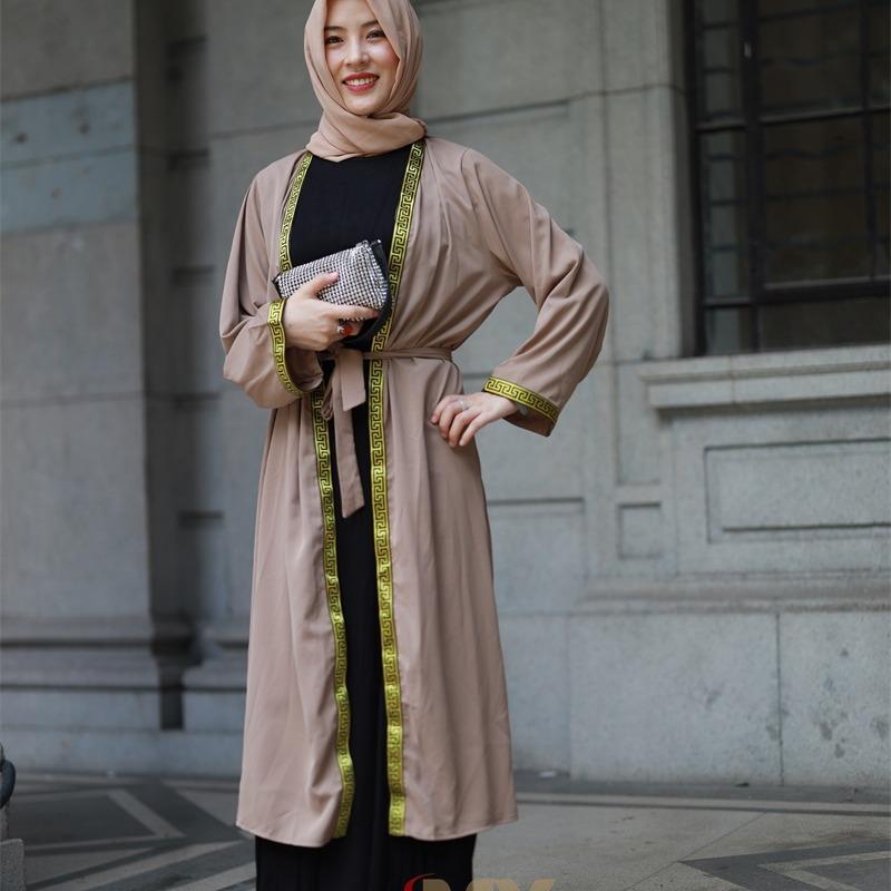 【T49-1】Open Abayas Muslim Dress for Women Long Sleeve