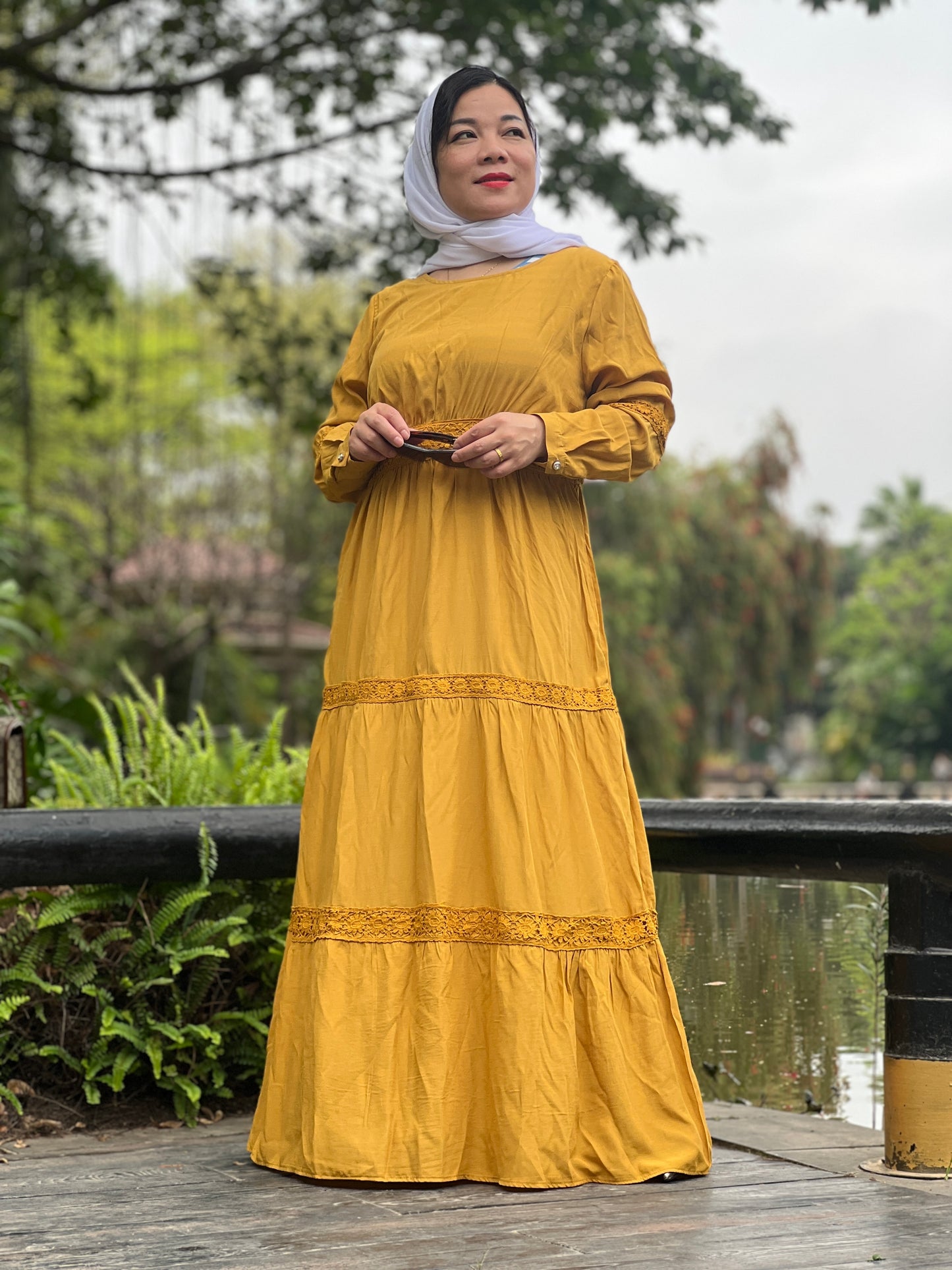 【A7214-2】Solid Loose Long Maxi Dress Cotton Linen Long Muslim Dress
