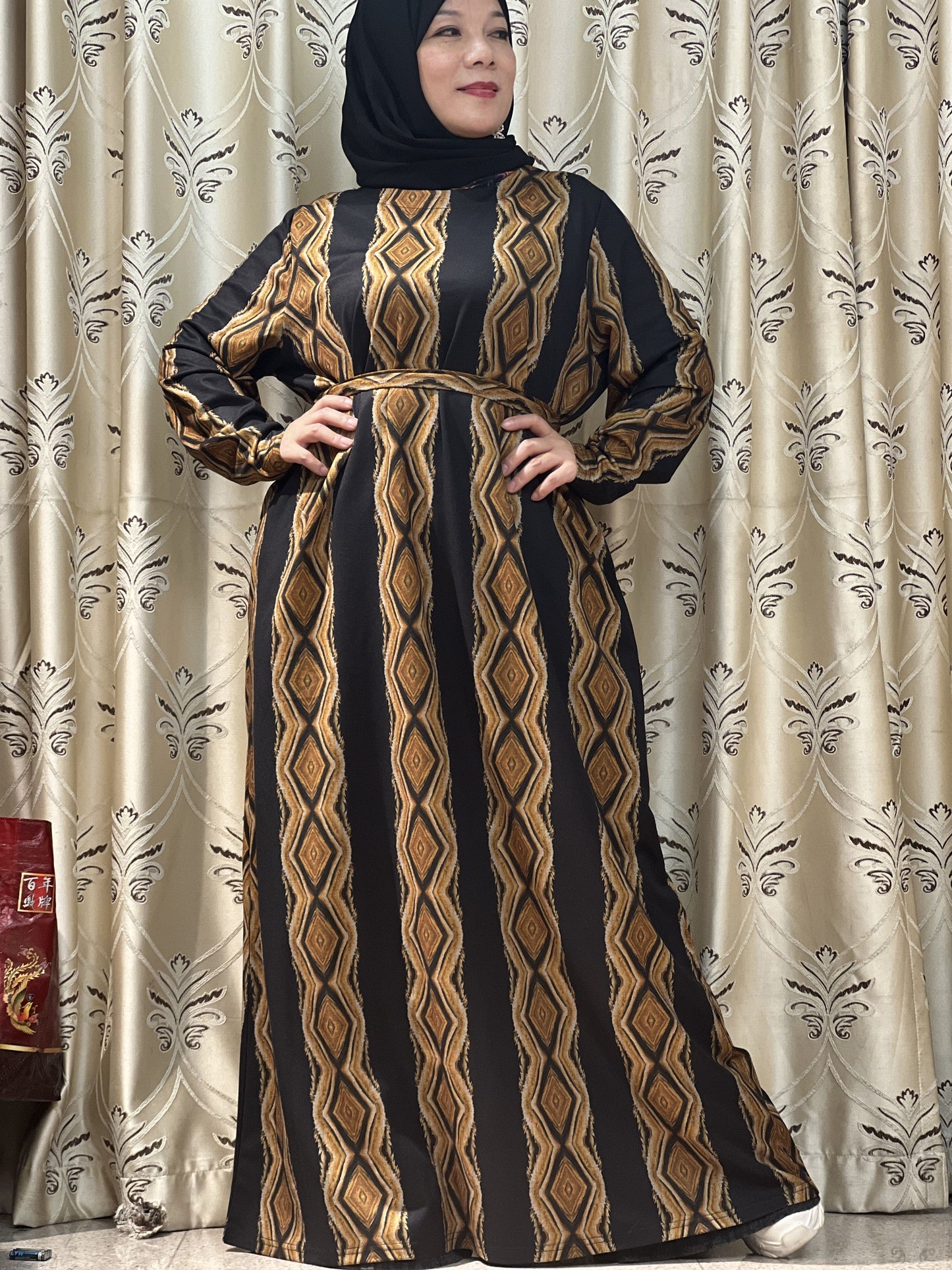 【H15-928】Muslim Women's winter spinning print long dress