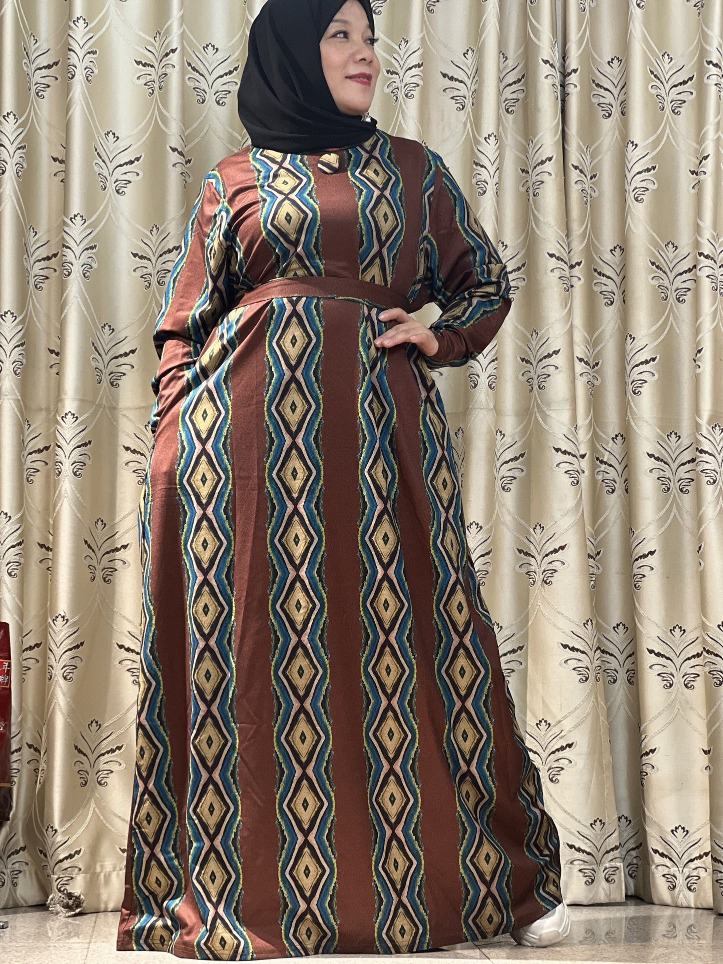 【H15-928】Muslim Women's winter spinning print long dress