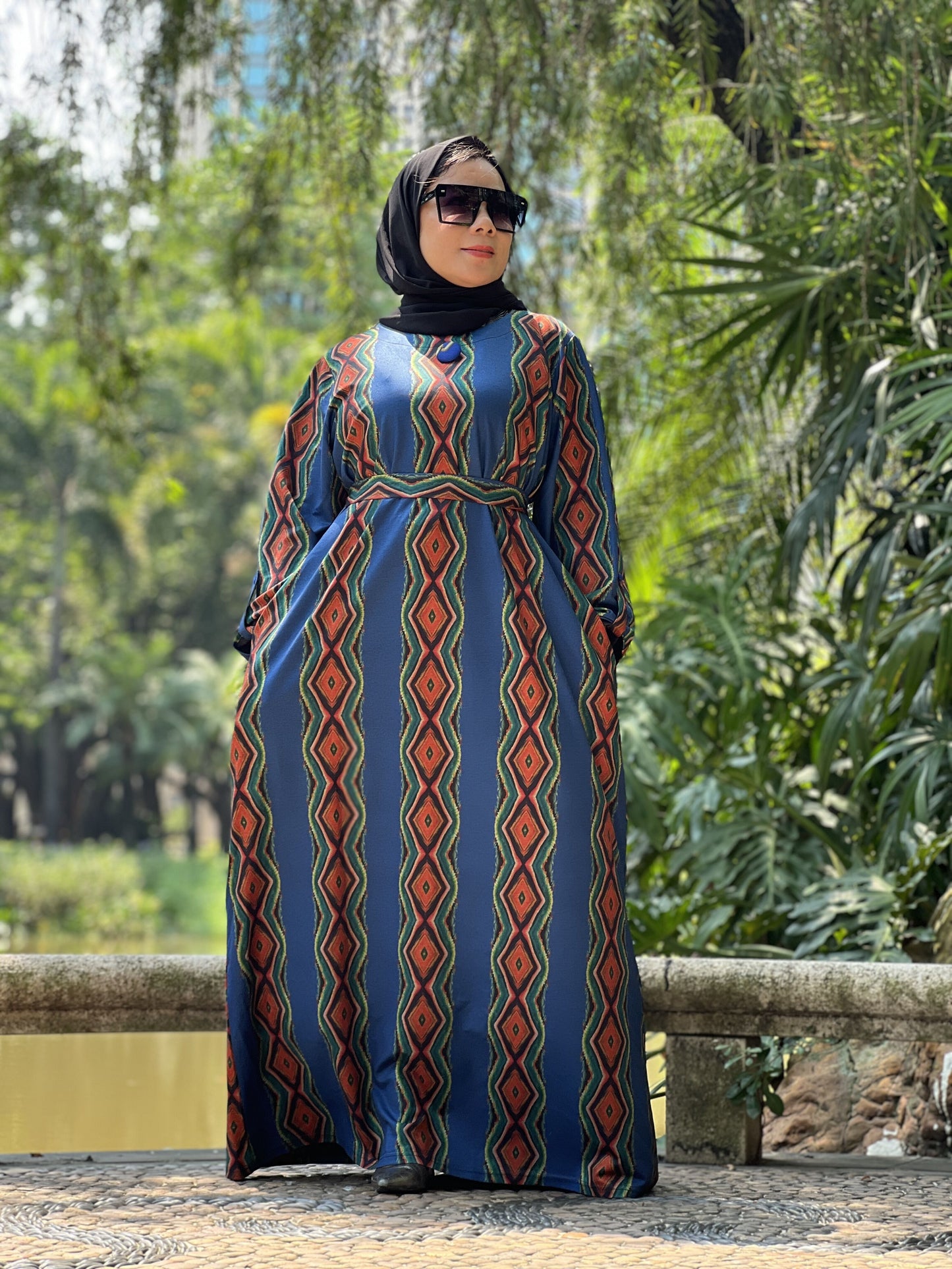 【H15-928】Muslim Women's winter spinning print long dress