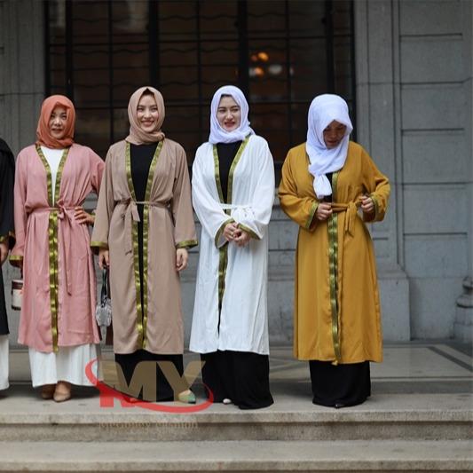 【T49-1】Open Abayas Muslim Dress for Women Long Sleeve