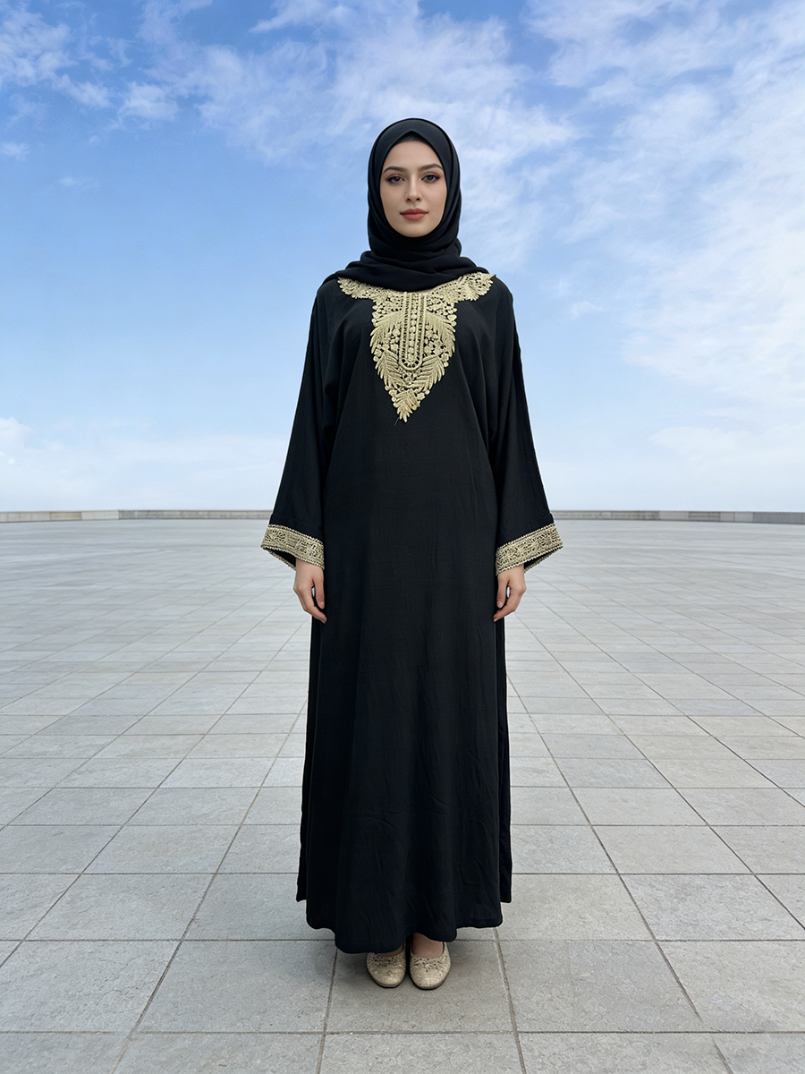 Breathable Floor Length Loose Fit Muslim Robe Popular Newly Summer Muslim Women's Rayon Abaya Dresses Floor Length Long Sleeve
