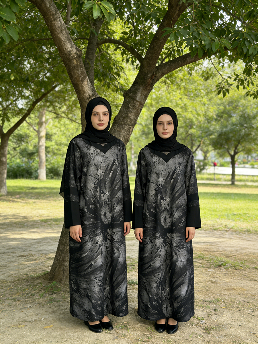 Muslim Dress Women's Casual Plus Size Long Sleeved Floor Length Rayon Dress