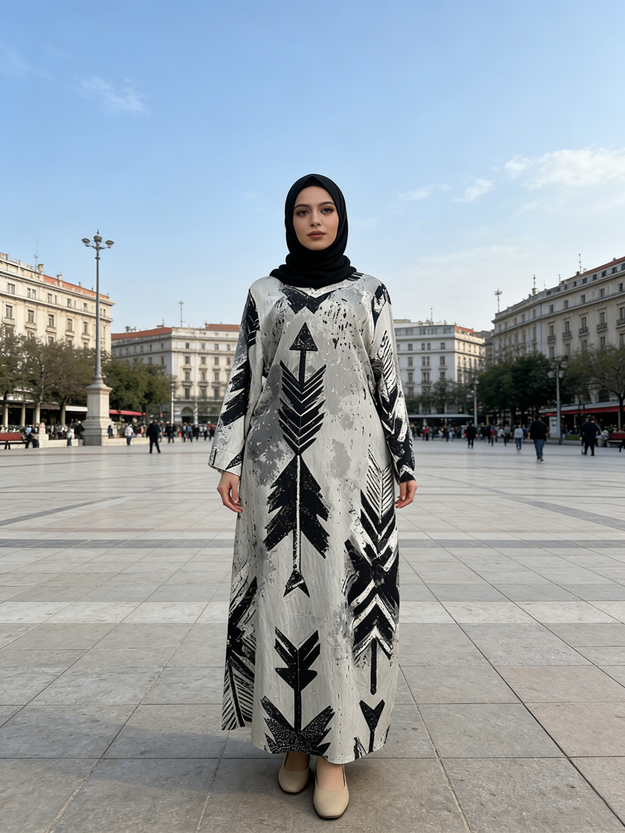 One-Piece Hooded Robe Geometric Modest Prayer Dress for Women for Hijab Abaya Islamic Clothing