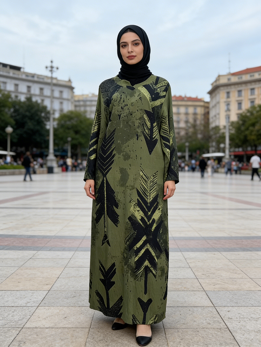 One-Piece Hooded Robe Geometric Modest Prayer Dress for Women for Hijab Abaya Islamic Clothing