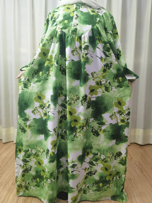 A5【531】2024 Women Dubai Watercolour printing Long Maxi Dress Long Sleeves