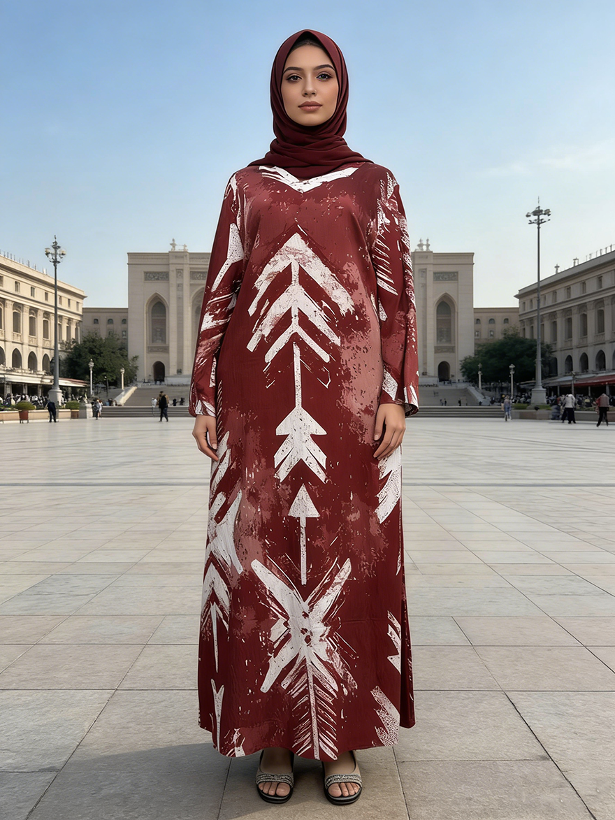 One-Piece Hooded Robe Geometric Modest Prayer Dress for Women for Hijab Abaya Islamic Clothing