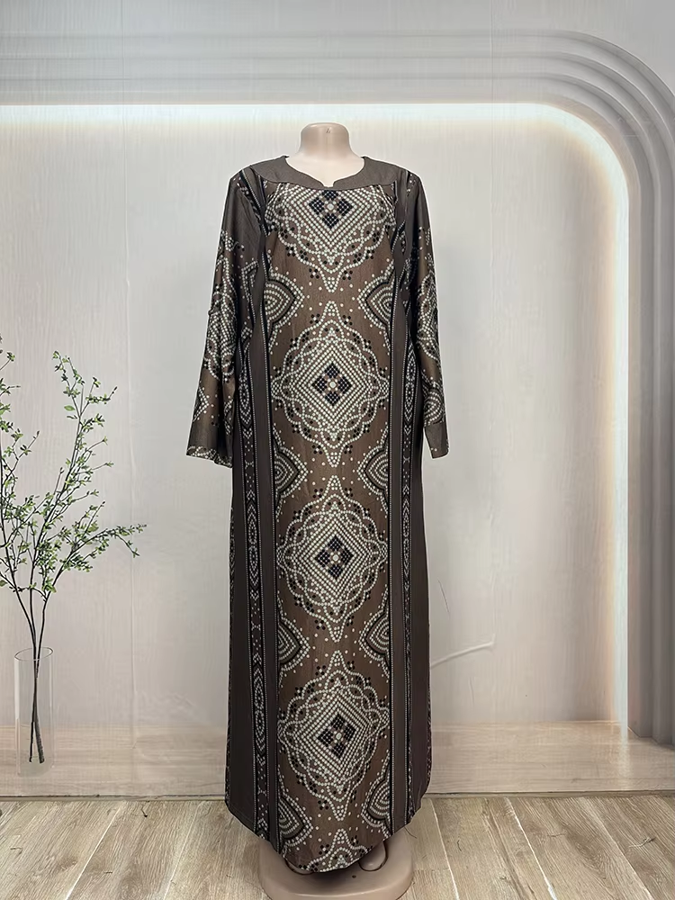 Abaya Style Women's Clothing  Design Rayon Suits Printed Geometry Design Kurta Suit Set for Muslim Dress