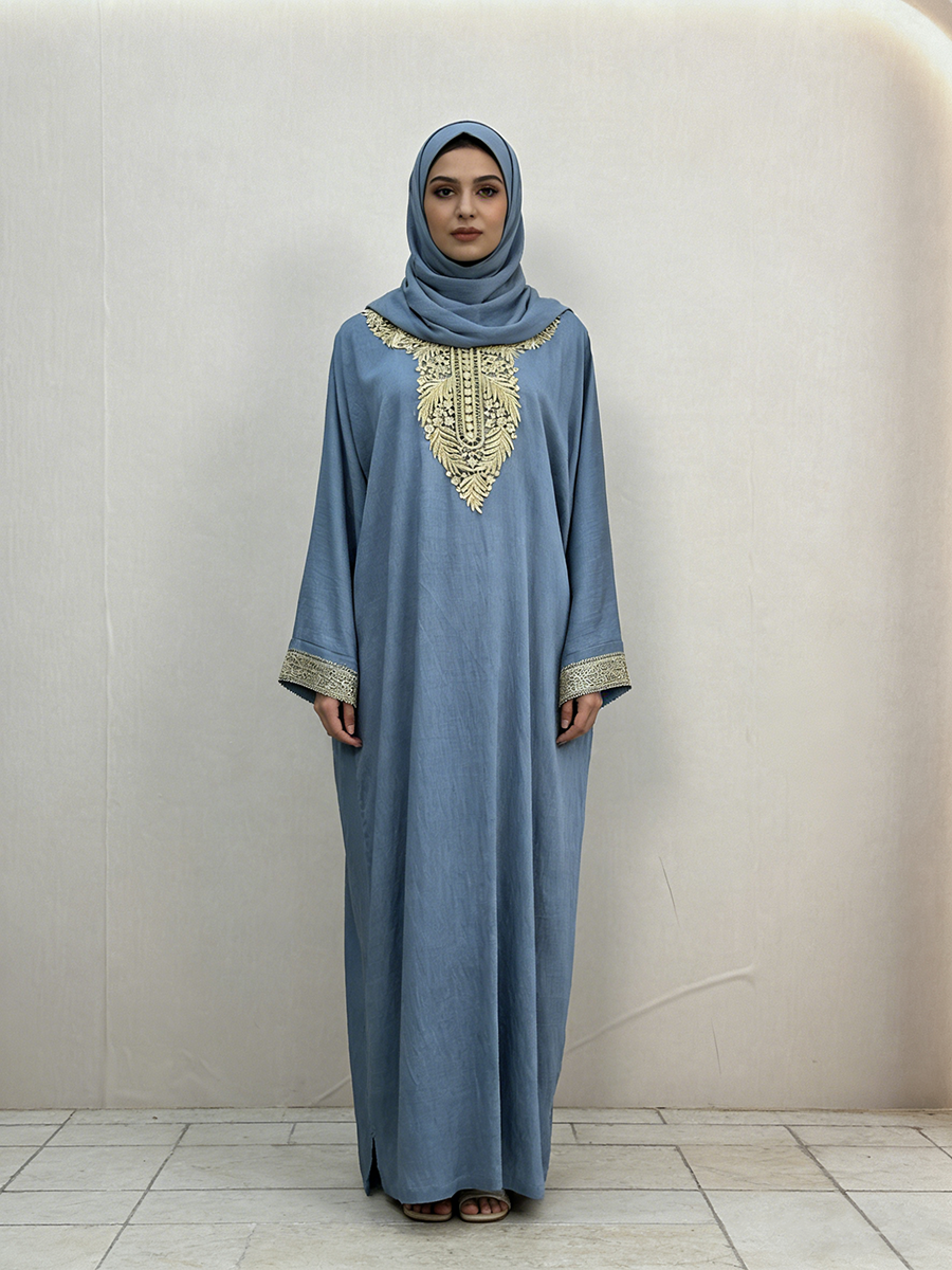 Breathable Floor Length Loose Fit Muslim Robe Popular Newly Summer Muslim Women's Rayon Abaya Dresses Floor Length Long Sleeve