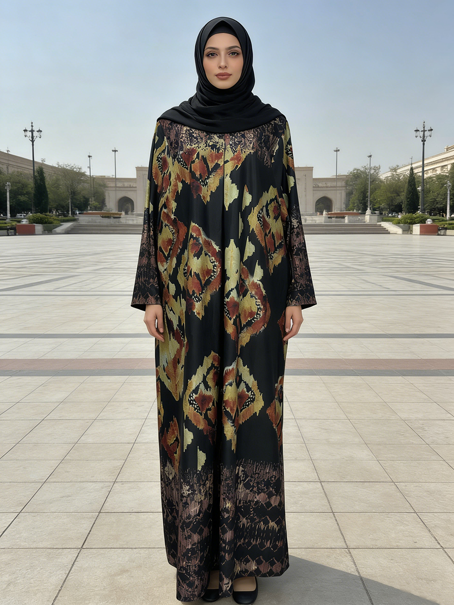 Factory Direct Sale Printed Women's Summer Spring Breathable Floor Length Long Sleeve Linen Loose Casual Design Traditiona