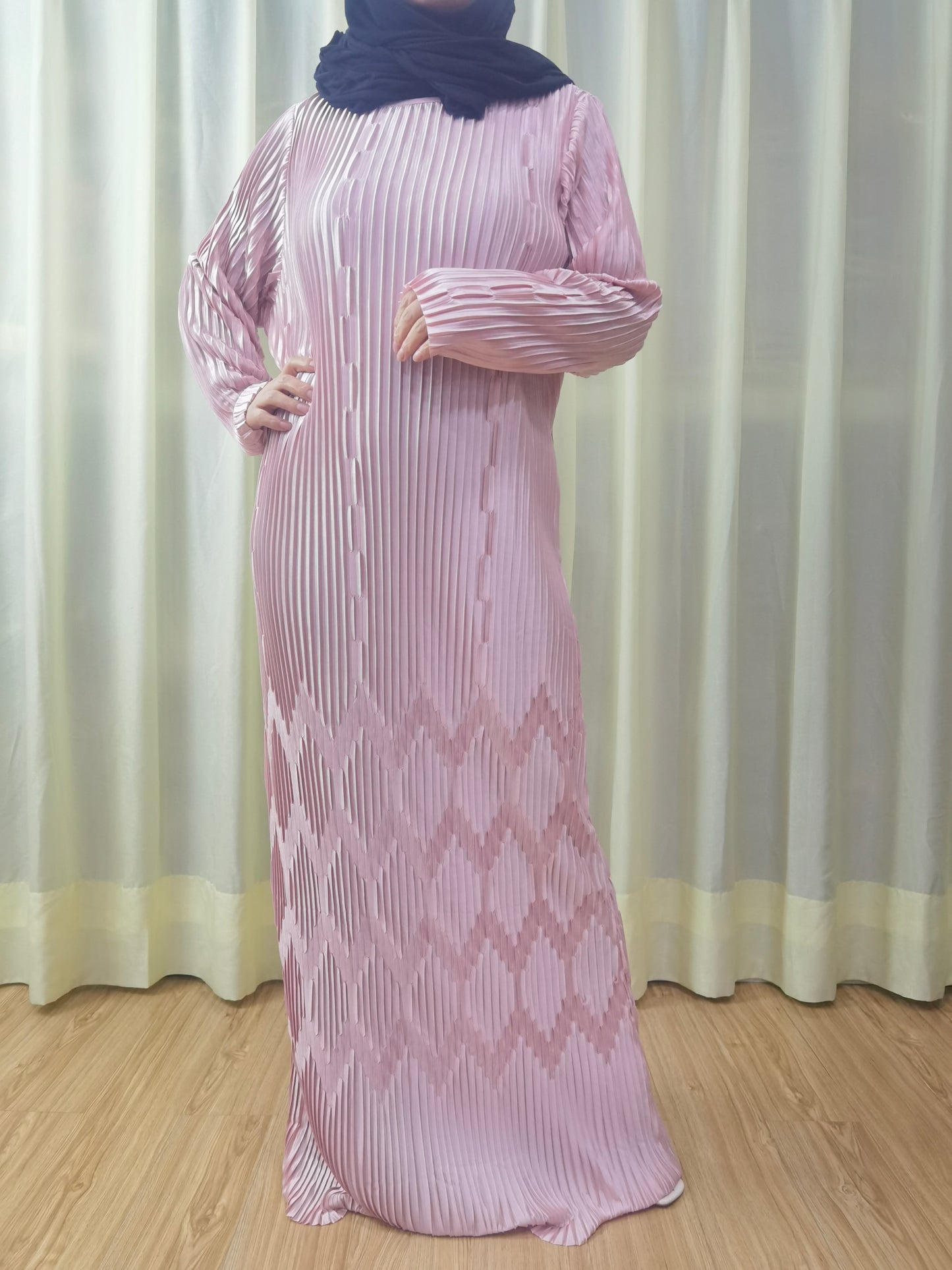 A3【H33】2024 Muslim Women's plain pleated long dress