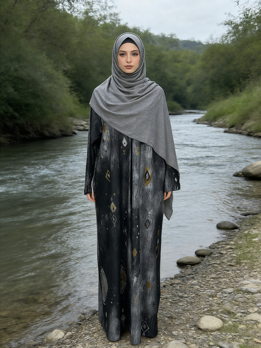 Women's Casual Rayon Abaya Loose Islamic Daily Wear Floor Length Breathable Headscarf Digital Printing