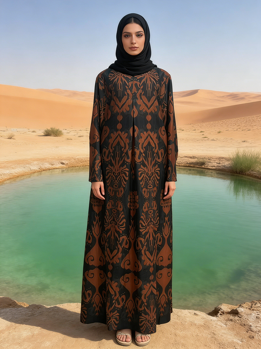 Dubai  Rayon Abaya Women Ethnic Muslim Clothing Modest Style Floor Length Long Sleeve