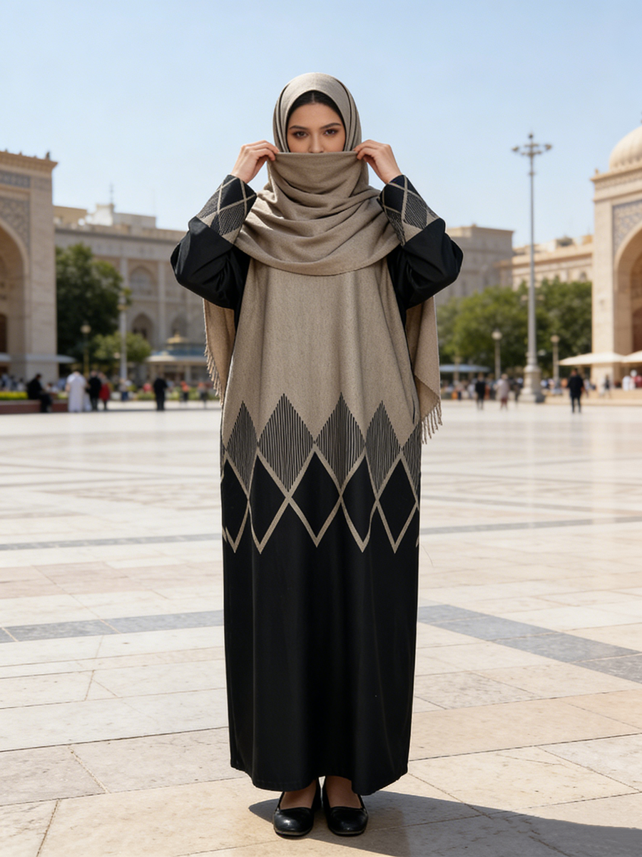 Elegant Conservative Islamic Lady's Abaya Dress Winter Rayon Traditional Muslim Clothing Floor Length Long Sleeves